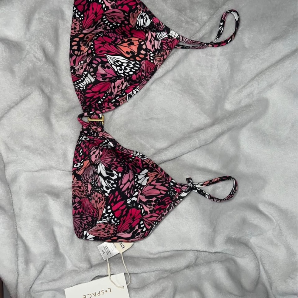 L*Space Pink and Black Patterned Bikini Top